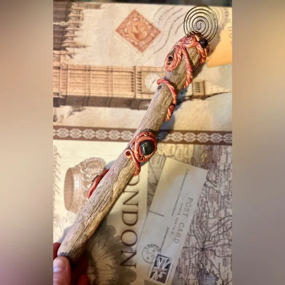 Handcrafted Wooden Wand with Crystal and copper/ gold Accents - Picture 3 of 11